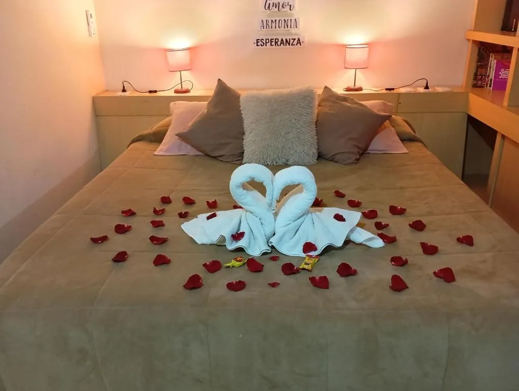 Cama con almohadones y toallas en forma de cisnes